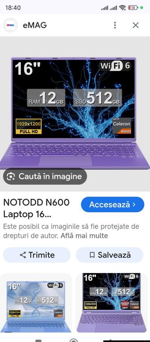 Vând laptop mov nou în cutie