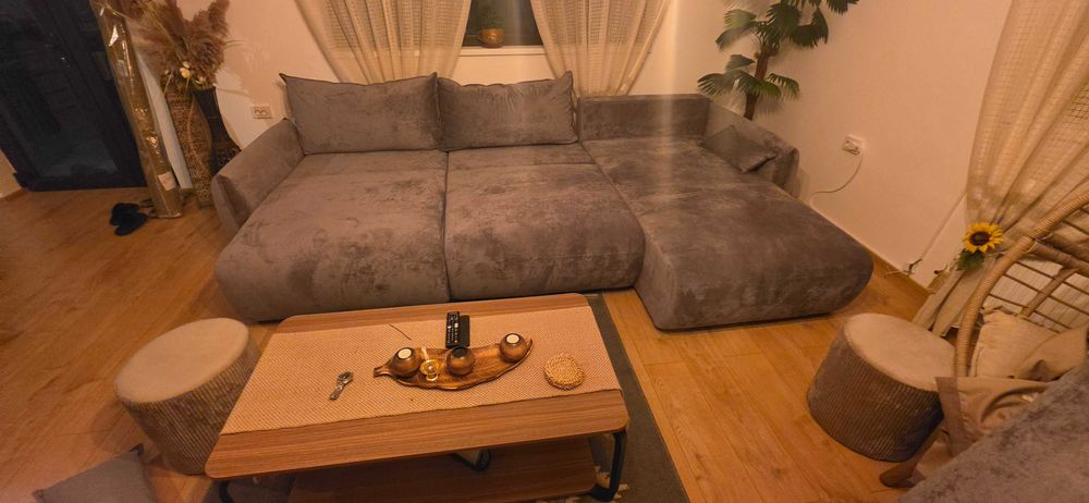 Coltar living extensibil pe stanga / dreapta, 5 locuri, Tokyo, gri inchis, 338 x 190 x 87 cm, 3C