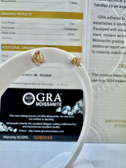 Сребърни обеци с мойсанит (Диамант) 1 карат