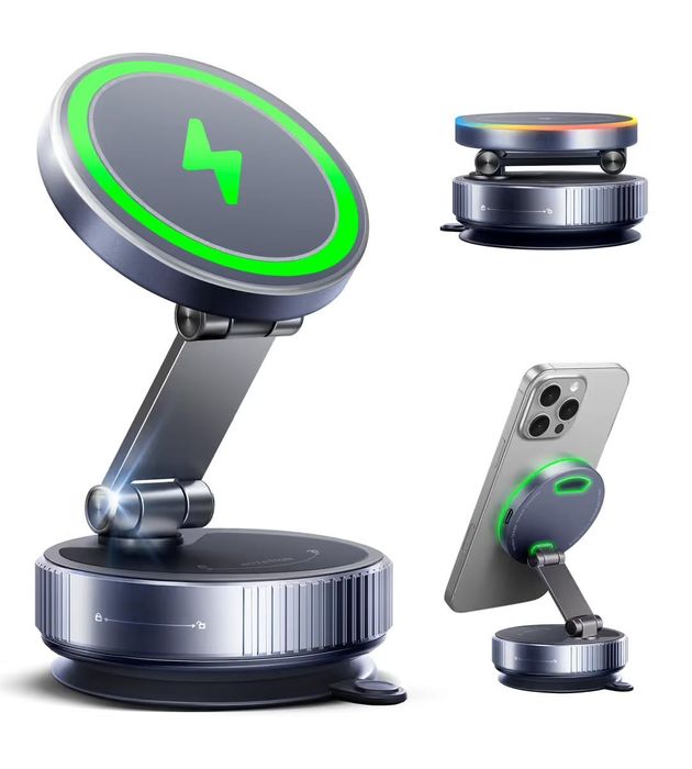 Suport auto avedio links cu încărcare – Rotire de 360° pentru iPhone 17/16 Pro Max