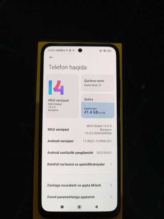 Redmi not 10 narxi karobka dakument bor