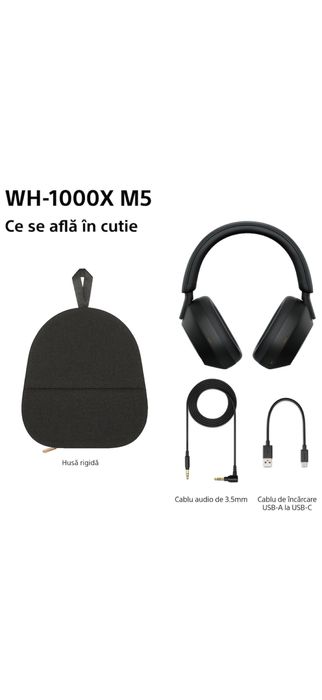Casti Sony WH-1000XM5B Wireless Bluetooth Noise Cancelling - garantie