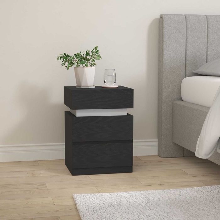 Noptiera cu iluminare LED, Vasagle, 3 sertare, 25 culori, negru