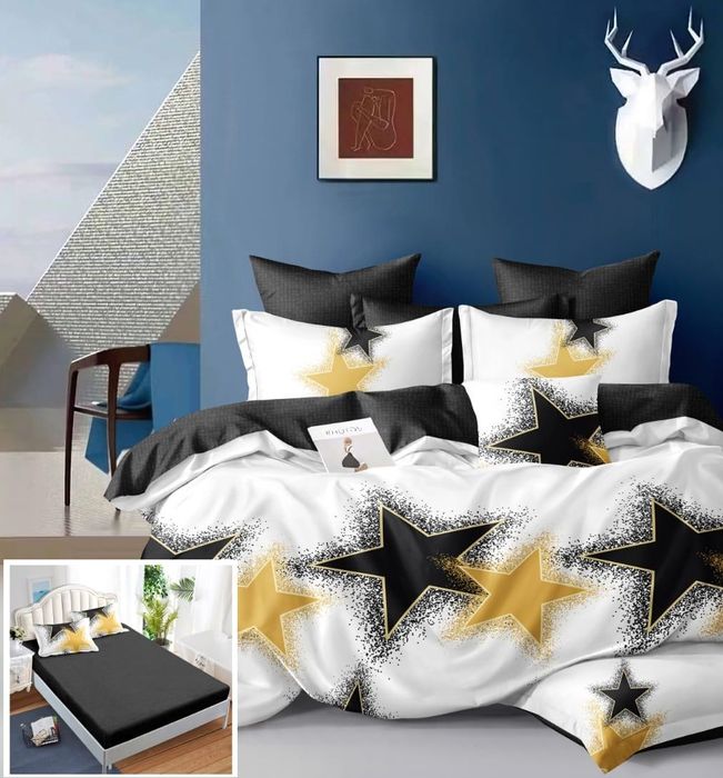 Lenjerie Pat Falafel Sf237, Bumbac, 6 Piese, Fara Elastic, Alb, Negru