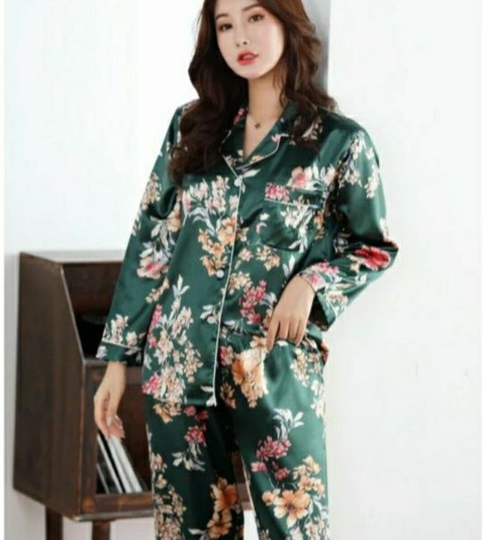 Pijama noua verde S satin superba