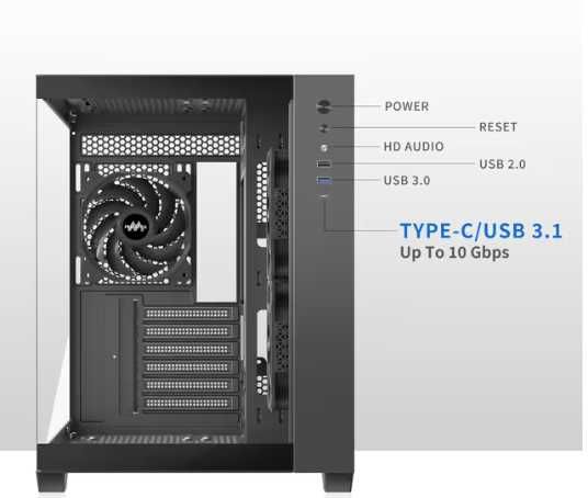 Carcasa PC MUSETEX ATX cu 3 Ventilatoare Fără-LED Sticlă Temperată Y6