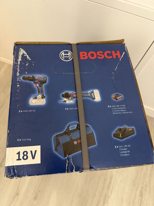 Set unelte electrice Bosch GSB 18V-55 + GWS 18V-7 + 2 bateri 4.0 Ah m