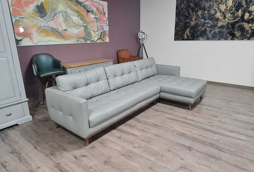 ПРОМОЦИЯ! Сив кожен ъглов диван Dwell Albi