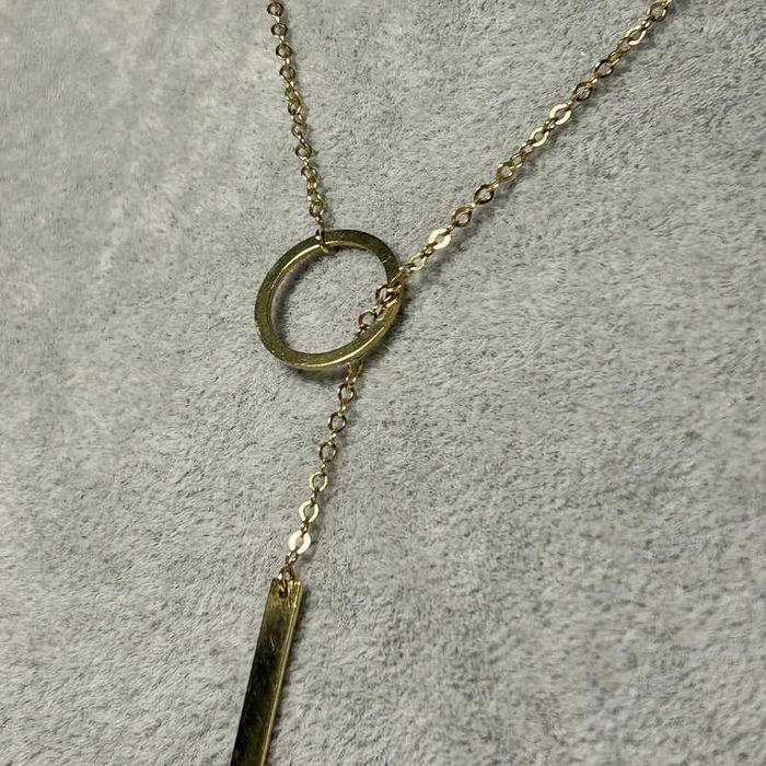 Colier Lariat din Aur 14K cu Cerc și Element Vertical
