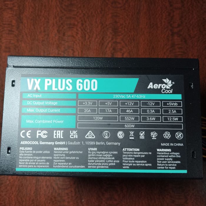 Блок питания AeroCool VX PLUS 600