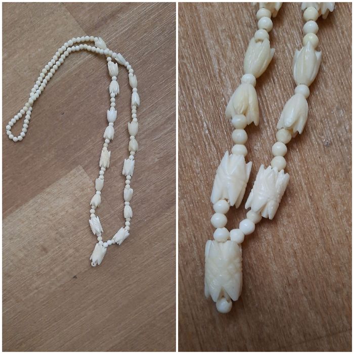 Винтажные бусы-сотуар, кость.