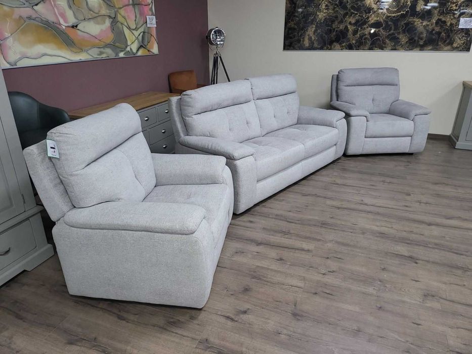Италиански сив комплект от плат диван тройка и два фотьойла