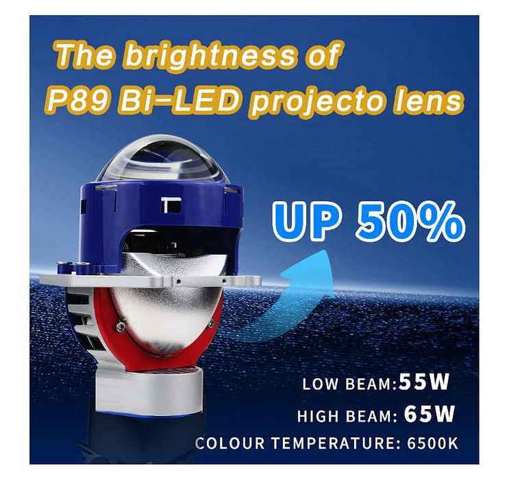 Bi-LED лупи за вграждане във фарове 3"инча 130W 8000lm 12V +500% Яркост,2 броя