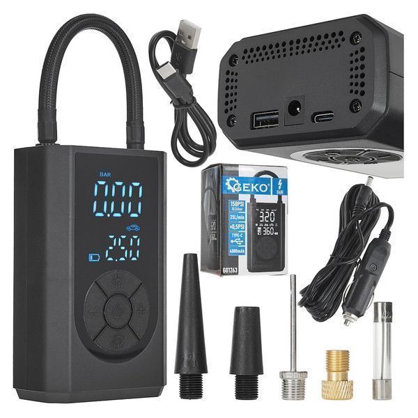 Мини преносим компресор с акумулатор 4000mah 84w с аксесоари geko