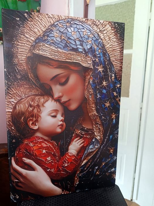 Vând poster pe pânză,reprezentând pe Maica Domnului cu Isus in brațe