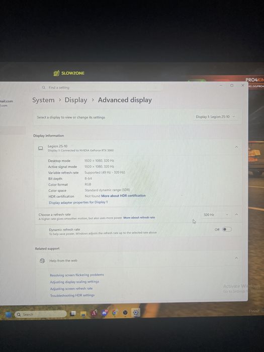 vand monitor lenovo legion 320hz