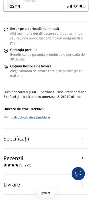 Dulap Jysk stare foarte bunā