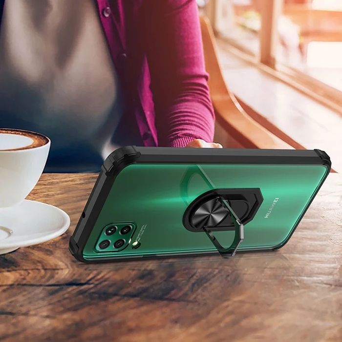 Huawei P 40 lite. Husa bomper cu metal  și inelar+ 2 folii sticla 21 D