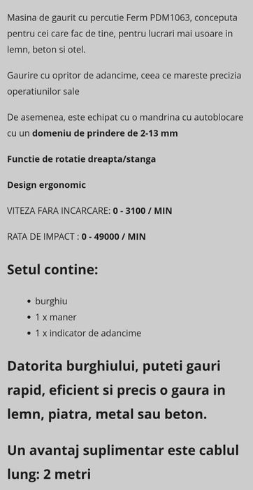 Bormașina de găurit cu impact FERM Powerline Impact Drill 500W
