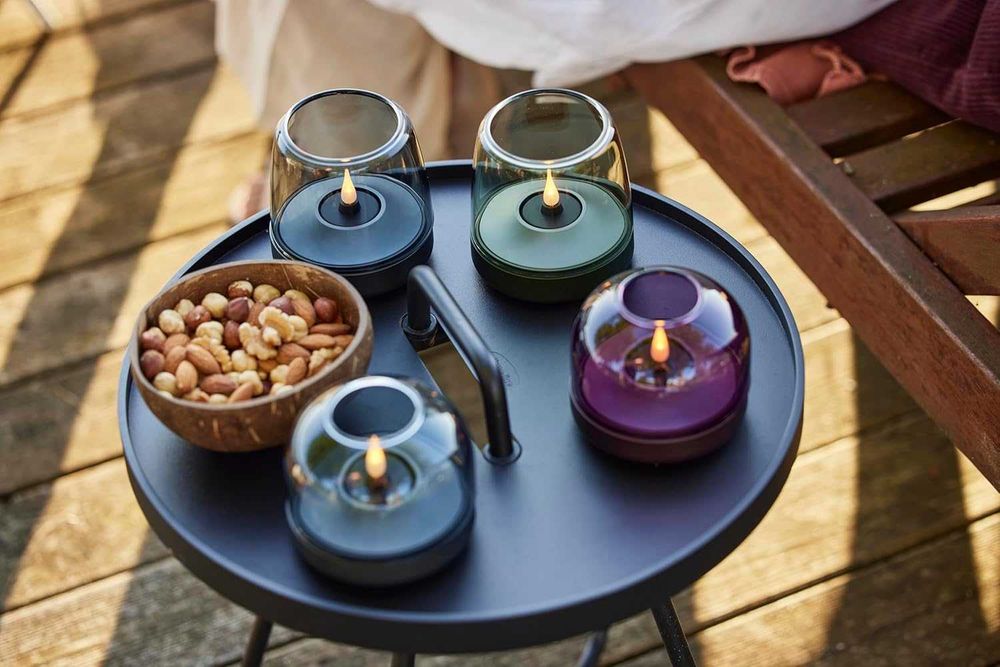 Suport lumanari Kooduu Glow 10 Cobalt Blue din sticla si aluminiu