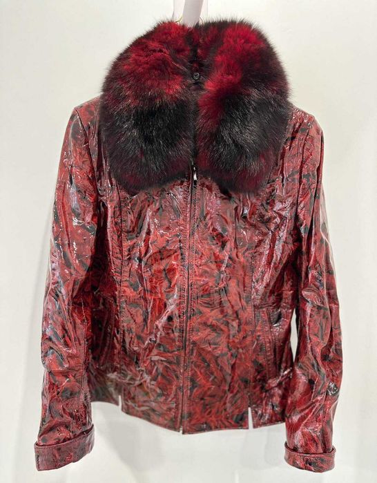 Дамско кожено яке от агнешка кожа с яка от лисица