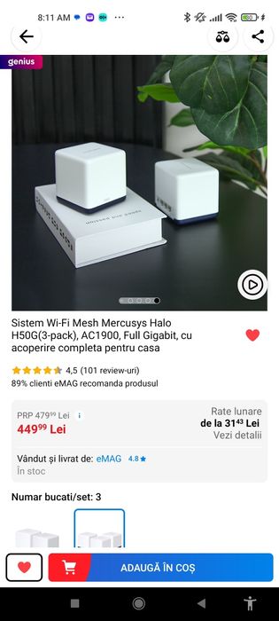 Router Wi-Fi Mesh Mercusys Halo H50G, AC1900, Full Gigabit