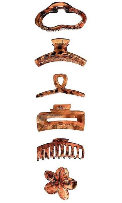 【eMAG | Nou】Set 6 clame par, mari, plastic, anti-alunecare, transparent chihlimbar, 8x11cm