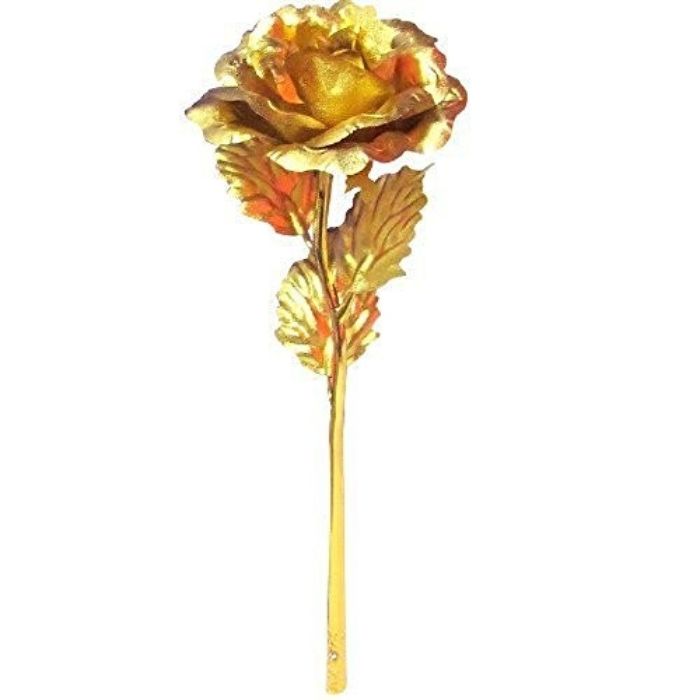 Прекрасна изкуствена роза с 24-каратово златно покритие и стойка СЪРЦЕ