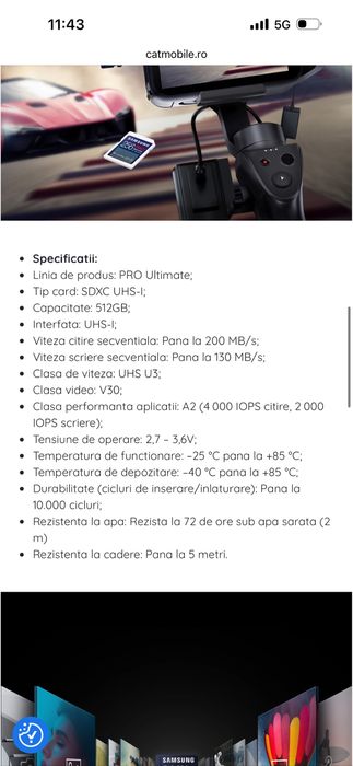 De vanzare card 512 marca Samsung pro ultimate