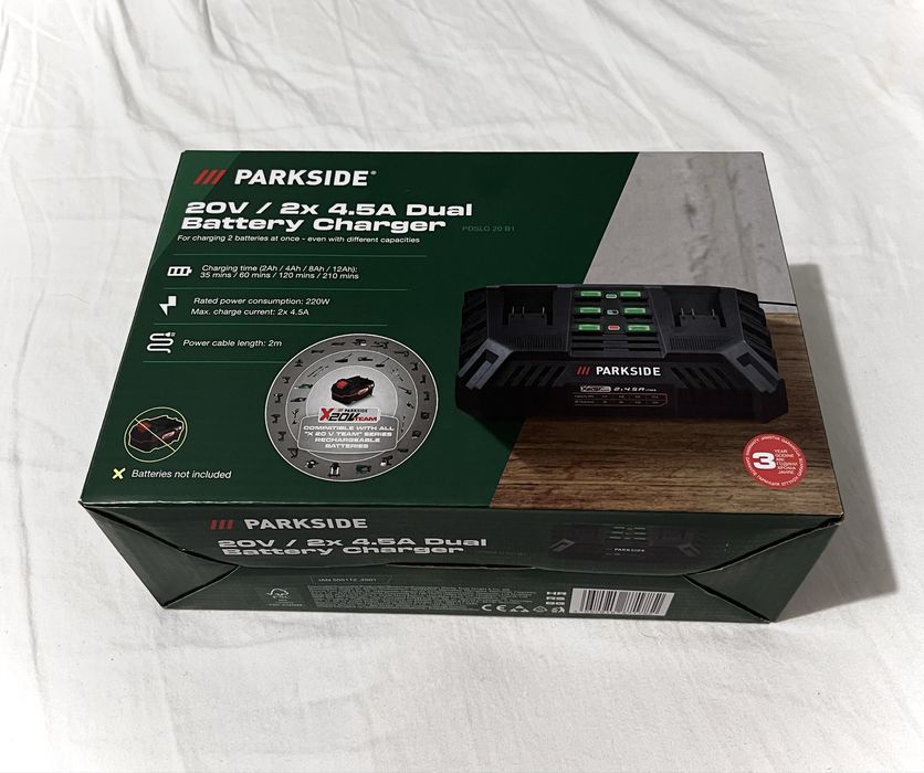 Двойно зарядно устройство Parkside 20V, 2x4.5 Ah