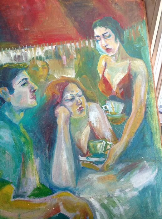 СЪБЛАЗЪН Стара МАСЛЕНА КАРТИНА 80/60см. Импресия