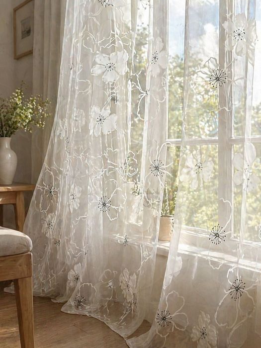 Завеси тюл  с цветя