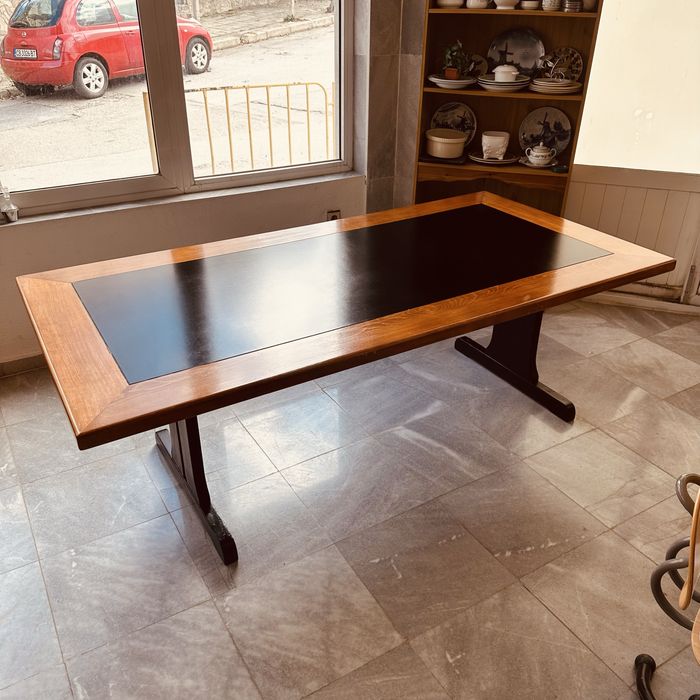 Масивна трапезна/офис маса – бук + гумиран плот, 200×100×70 см