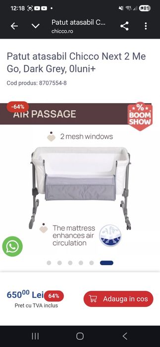 Pătuț atasabil  0-6 luni