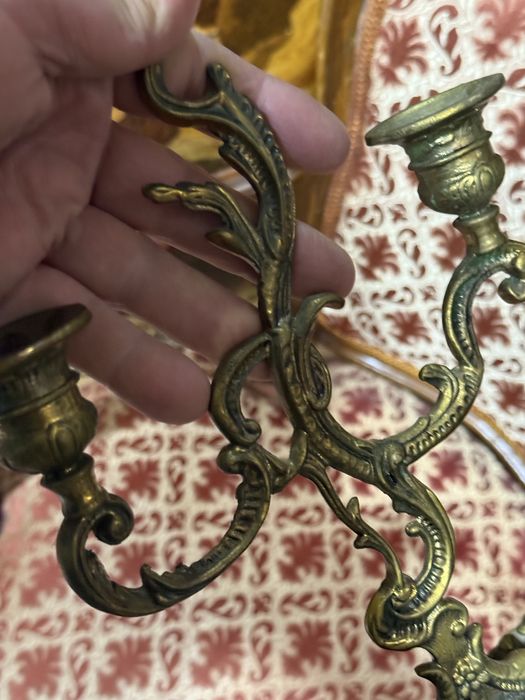 старинен бронзов свещник двойка