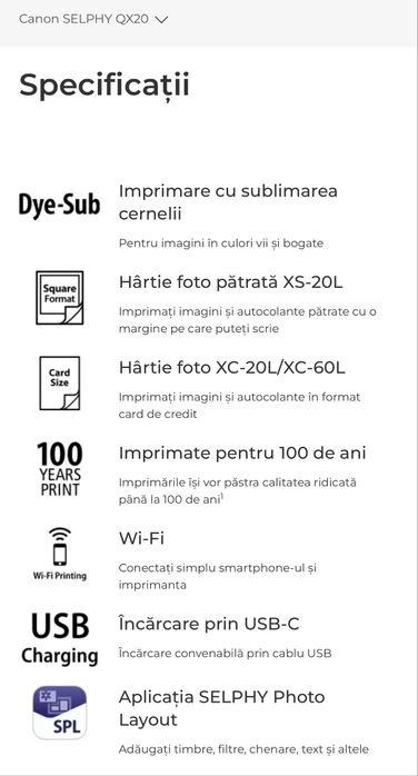 Imprimantă Foto Portabilă Canon SELPHY QX20 - NOUĂ, Sigilată!