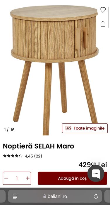 Noptiera rotunda de lemn cu picioare