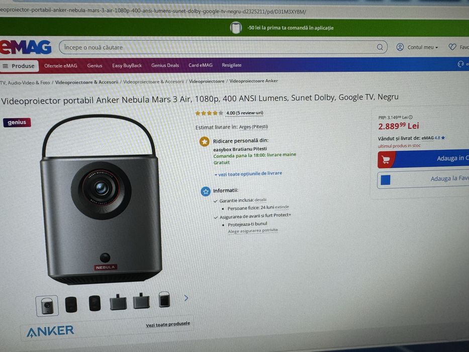 Videoproiector portabil Anker Nebula Mars 3 Air, 1080p-NOU