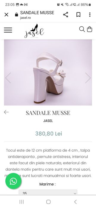 Sandale de mireasa, marimea 36