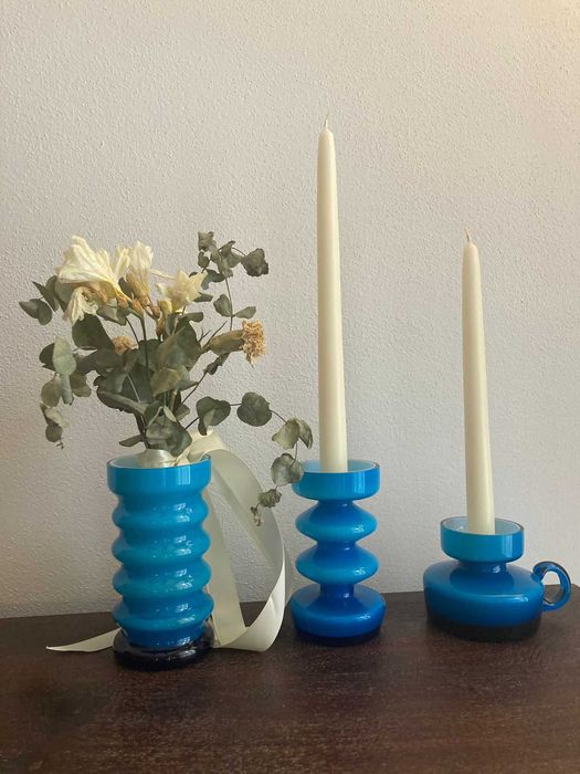 Set 3 vaze rare Friedrich Kristall – design Memphis / modern scandinav, West Germany