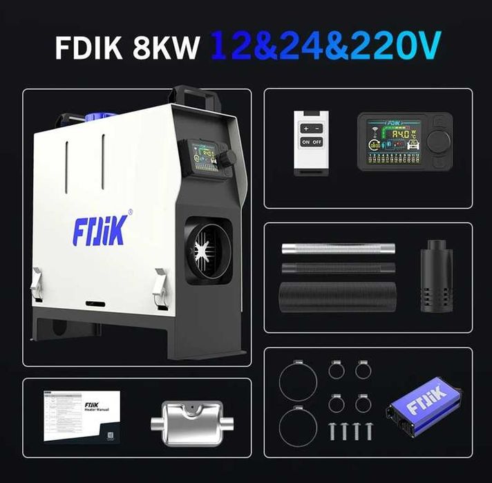 Incalzitor Diesel 8KW FDIKcu sursa alimentare,telecomanda & Bluetooth
