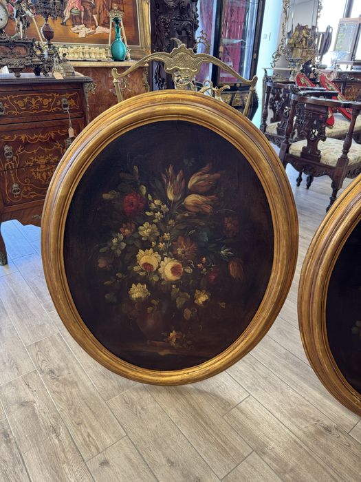 Pereche tablouri ovale - pictura in ulei pe lemn