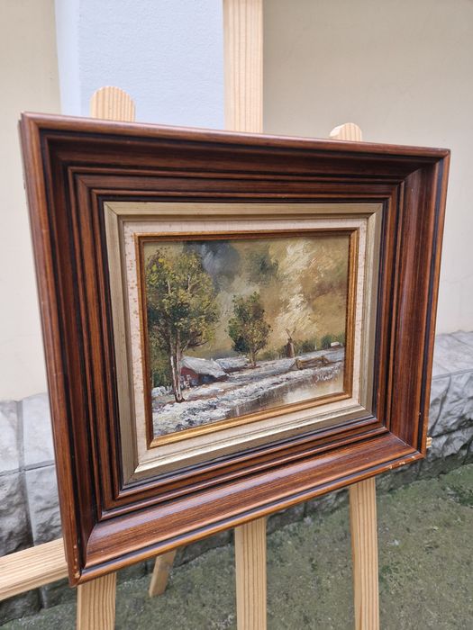 Страхотна антикварна белгийска картина масло върху платно