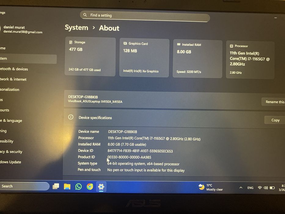 Leptop Asus intel i7 generatia 11 // schimb cu placa video