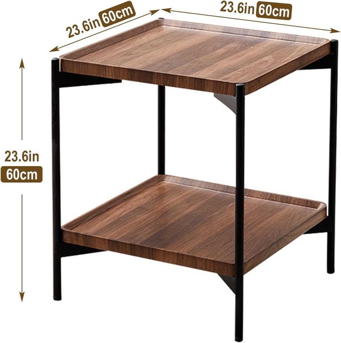 2-етажна квадратна маса за кафе 60см странична  в рустик орех/60 см №5