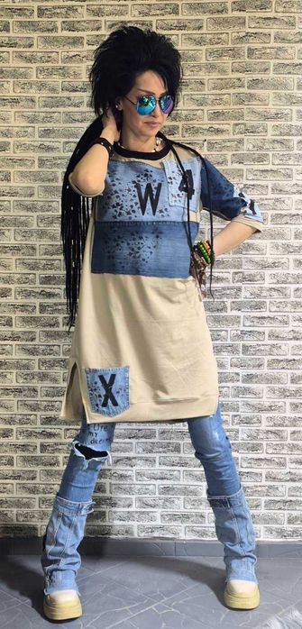 Страхотна туника дънкова  в бежаво!