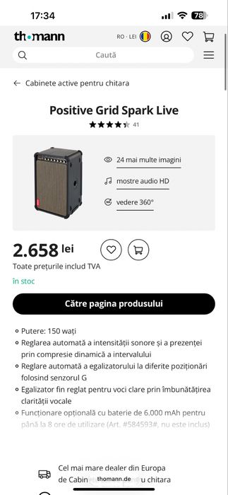 Cub bass/boxa Positive Grid Spark Live noua