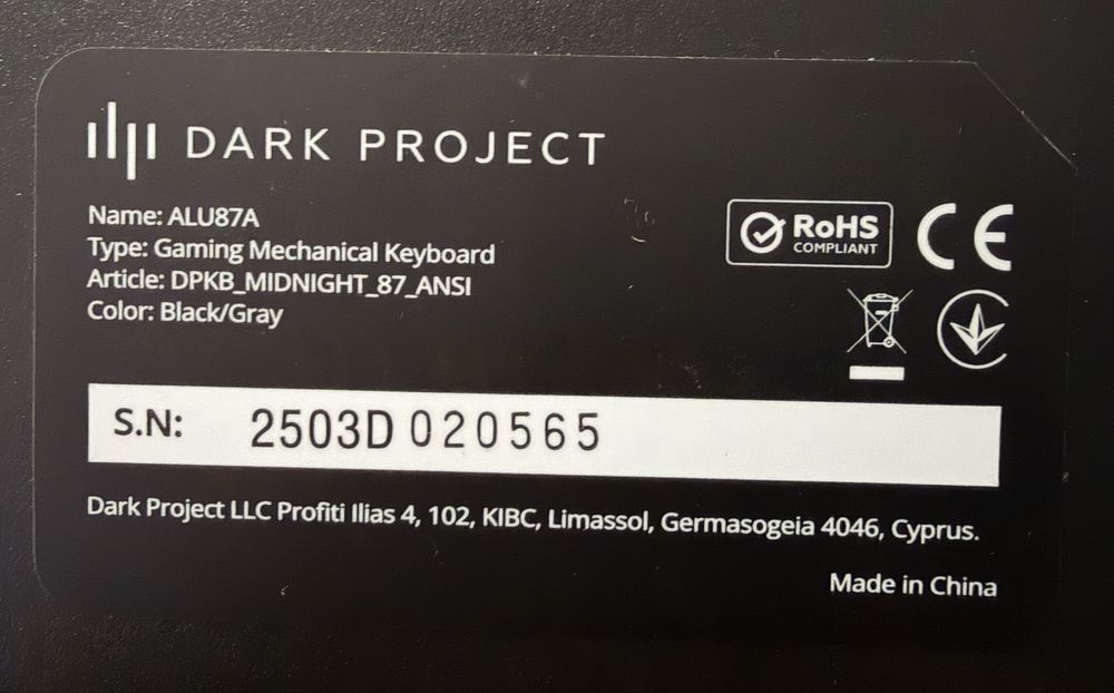 Геймърска клавиатура Dark Project ALU87A Midnight