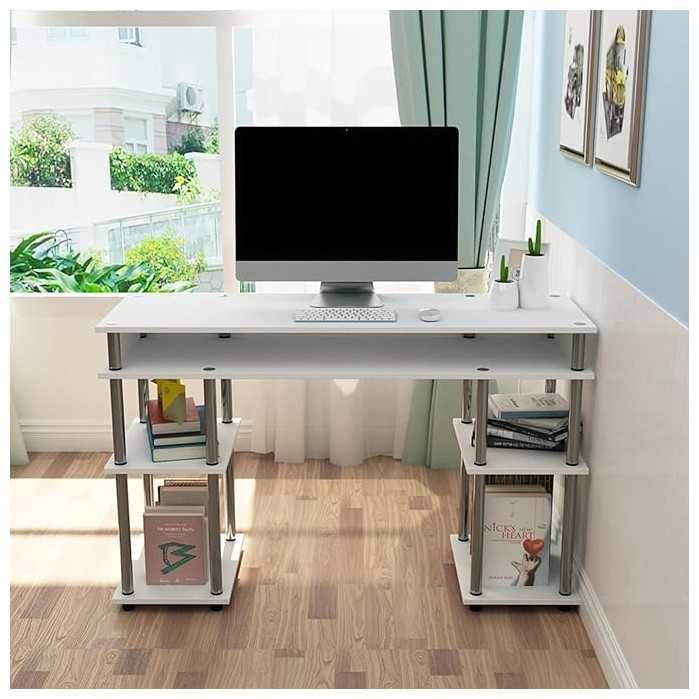 ПРОМОЦИЯ Компютърно бюро с рафтове в бяло – LJJ-MLS12040-W