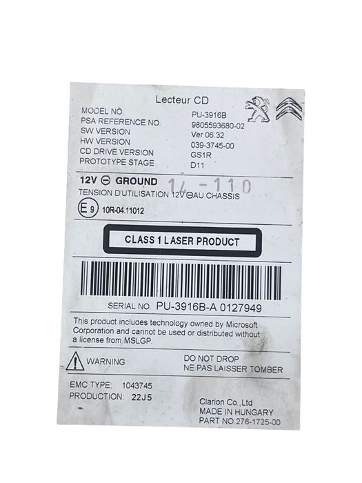 Schimbator Cd/Dvd Peugeot 308 Sw Ii 2014 - > Pu3916B